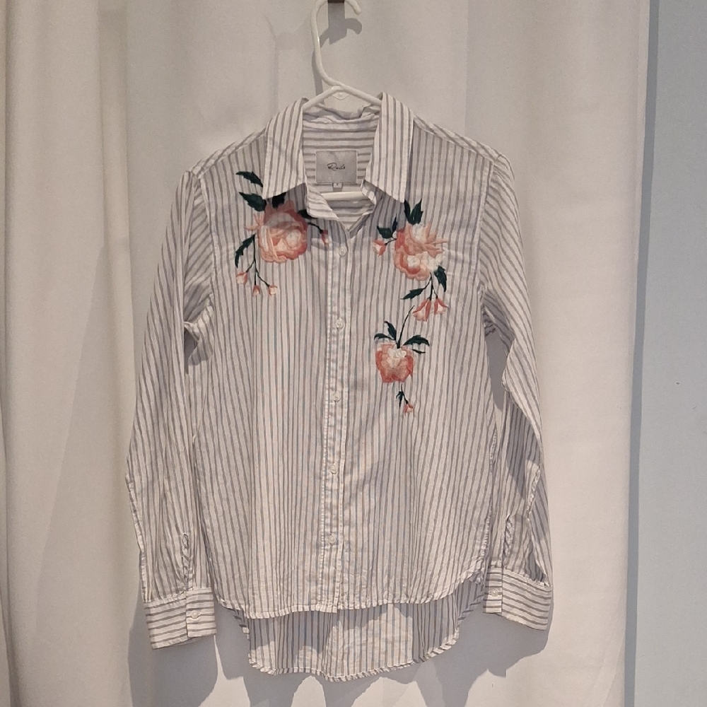 Rails Striped Nevin Shirt with Floral Embroidery Size S
